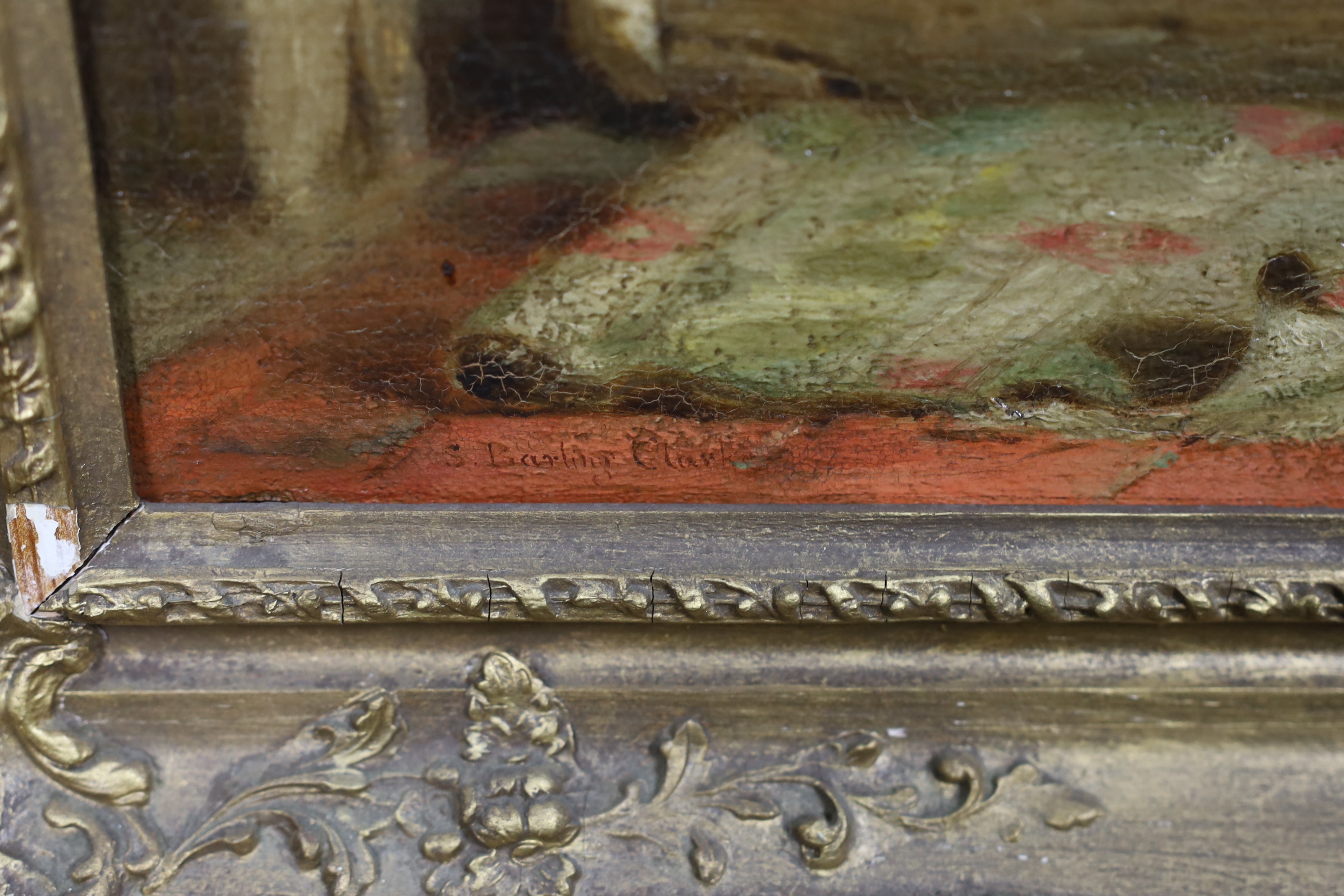Samuel Barling Clarke (English, fl.1852-1878), oil on canvas, 'Hide and Seek', signed and inscribed verso - The Vines Amberley, Sussex, 63 x 50cm, Please note this lot attracts an additional import tax of 5% on the hamme